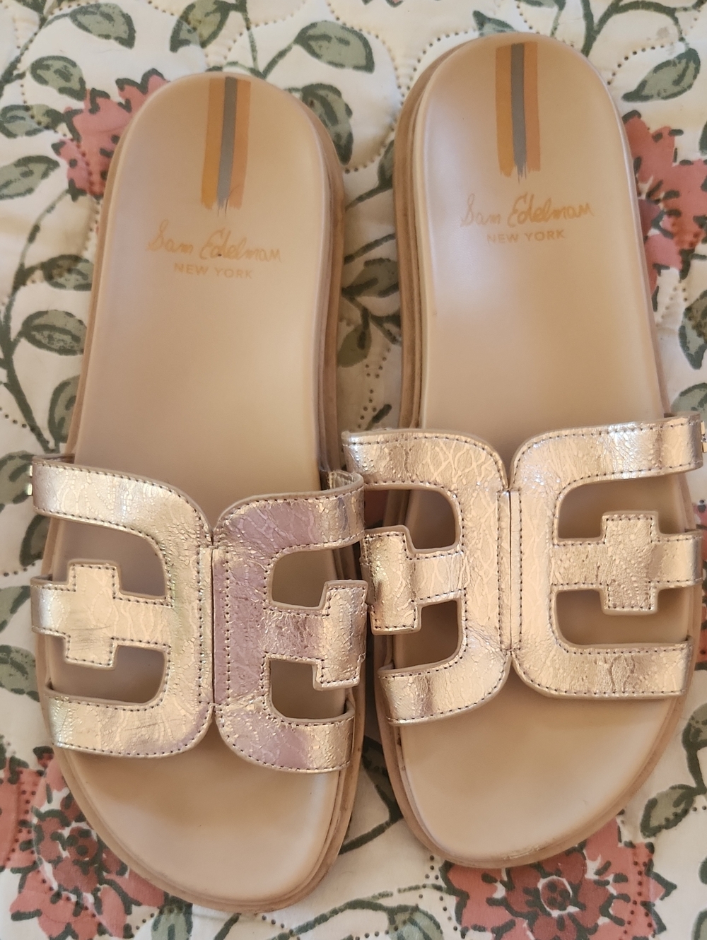 Sam Edelman Metallic Rose Gold Cutout Slide Sandals
